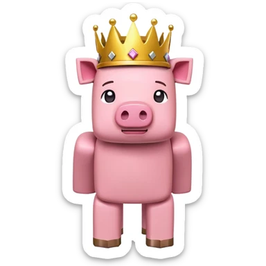 minecraft pig full body pink blocky animal with square head wearing a crown sticker