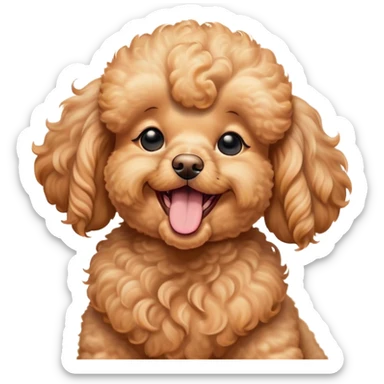 Cinematic Cute Yawning Apricot Poodle Portrait Emoji, Head tilted slightly with a dramatic, wide-open yawn, displaying a soft, curly apricot Fur with delicate texture, floppy ears slightly drooping, round warm eyes barely open in drowsy contentment, Simplified yet irresistibly adorable features, highly detailed, glowing with a soft, cozy glow, high shine, relaxed yet expressive, stylized with a touch of whimsy, bright and endearing, soft glowing outline, capturing the essence of a sleepy yet affectionate companion, so drowsy it feels like it could stretch right out of the screen and curl up for a nap! sticker