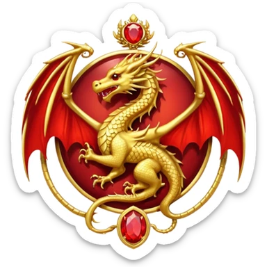 Golden dragon with wings crest / brosch in a circle with red gems and no background sticker