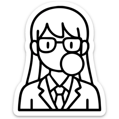 anime style girl teacher blowing bubblegum sticker