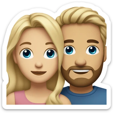 Blonde woman with brown eyes and a bearded man with blue eyes and light brown hair hugging. sticker