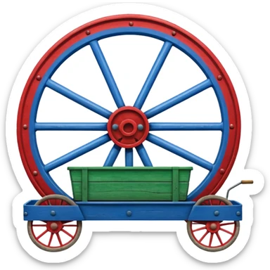 Un drapeau avec la moitié de bleu et l’autre de vert avec une roue de roulotte rouge au centre assez grande sticker