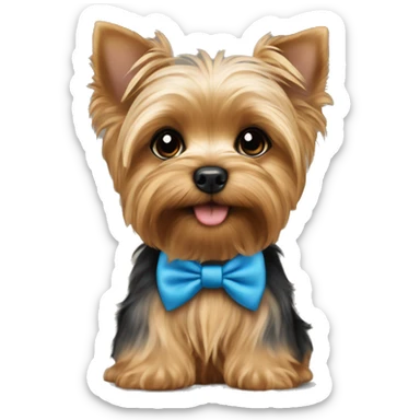 Yorkie puppy with blue bow tie sticker