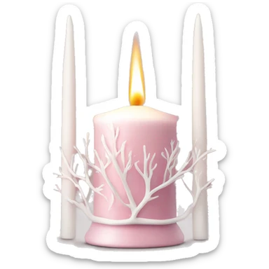 Pink candle holder with white trees and a beautiful white candle sticker