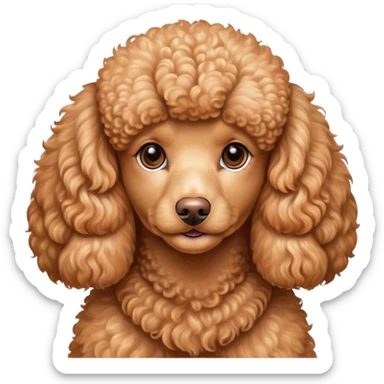 Cinematic Noble Apricot Poodle Portrait Emoji, Poised and regal, with a refined, elegant build and a meticulously groomed, curly apricot Fur, deep-set soulful warm eyes, Simplified yet sharp and sophisticated features, highly detailed, glowing with a soft, dignified glow, high shine, intelligent and graceful, stylized with an air of sophistication, focused and attentive, soft glowing outline, capturing the essence of a watchful and confident companion, so majestic it feels as though it could prance out of the screen with effortless authority! sticker