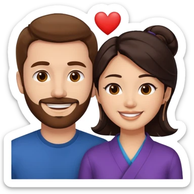 White man with brown hair and brown facial hair in love with an Asian woman with black hair sticker