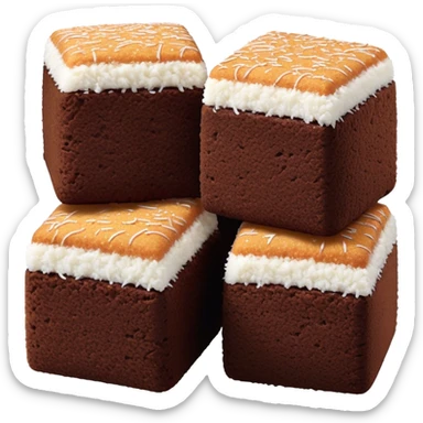cinematic-realistic-lamingtons-dessert-emoji,-depicted-as-soft-sponge-squares-coated-in-chocolate-on all sides with coconut sprinkled on all side-rendered-with-mouth‚watering-detail-and-vibrant-lighting sticker