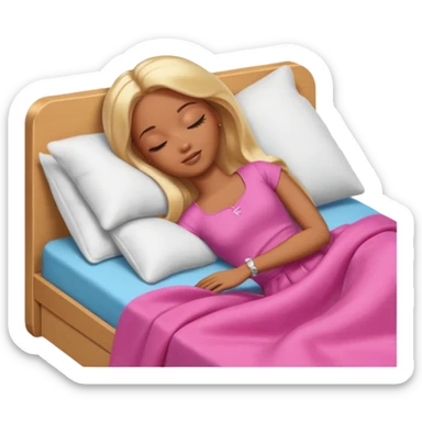 Brown skin blonde hair Barbie sleeping in bed with eyes closed sticker