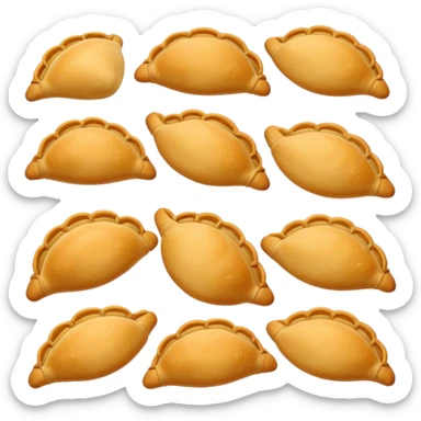 Empanadas Cinematic Realistic Empanadas Dish Emoji, depicted as crispy, golden empanadas made with cornmeal and filled with savory ingredients, rendered with rich textures and vibrant, appetizing lighting. sticker