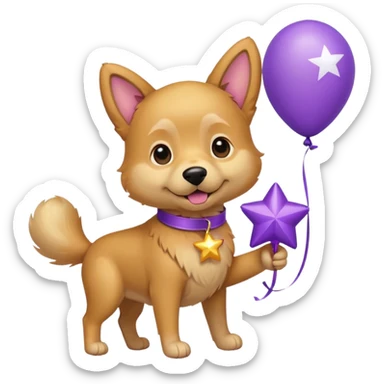 Dog hold purple star shape balloon sticker