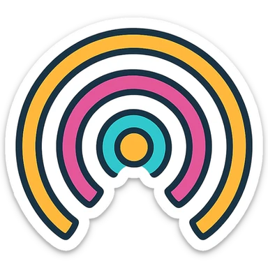 abstract icon of echo waves with concentric curved lines radiating outward symbolizing resonance and lasting sound, modern minimal style sticker