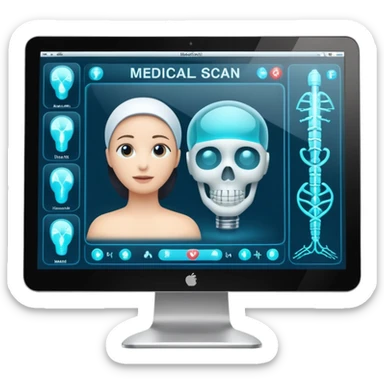 computer screen displaying a medical scan, AI medical predictor sticker