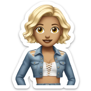 A blonde girl with short hair wearing a Shakira lace up croc top and short jeans and high heels  sticker