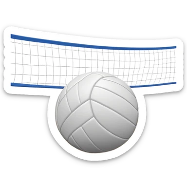 The background shows the stands filled with spectators, creating an energetic atmosphere of a volleyball match, with attention to detail on the equipment and the surrounding environment. A close-up of a volleyball on the court, with the net in focus and the court markings visible.  sticker