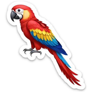 cinematic-macaw-realistic-full-body-standing-emoji,-vibrant-feathers-glowing-with-rich-reds,-blues,-and-yellows,-head-tilted-dramatically,-curved white-beak-gleaming,-piercing-dark-eyes-exuding-confidence,-simplified-yet-realistic-focused sticker