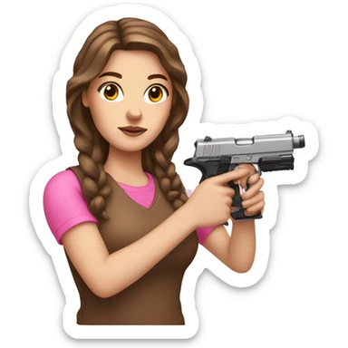White Girl brown hair hand pink nails holding pink gun sticker