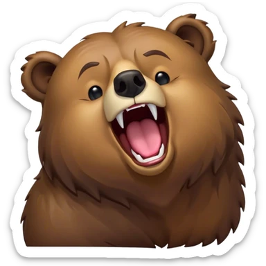 Cinematic Cute Yawning Grizzly Bear Portrait Emoji, Head tilted slightly with a dramatic, wide-open yawn, showcasing a thick, rugged deep brown fur with drooping ears, round eyes barely open in drowsy contentment, Simplified yet irresistibly adorable features, highly detailed, glowing with a soft, cozy glow, high shine, relaxed yet expressive, stylized with a touch of wild whimsy, bright and endearing, soft glowing outline, capturing the essence of a sleepy yet affectionate grizzly, so drowsy it feels like it could stretch out of the screen and curl up for a nap! sticker