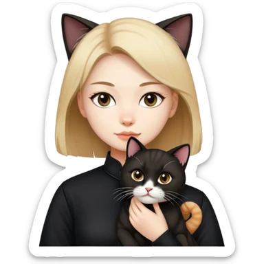 Young woman in black clothes with a Chinese domestic cat sticker