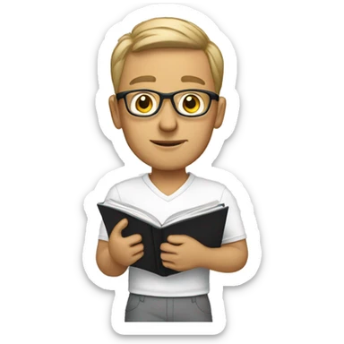 white young soccer coach with eyeglasses holding a notebook sticker