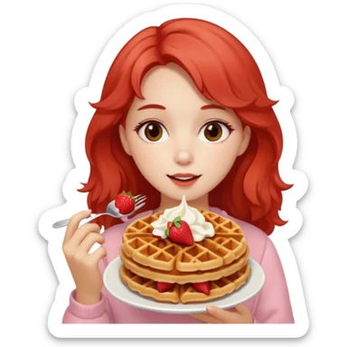 joven con look soft girl comiendo wafles con frutilla sticker