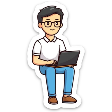 full body male teacher with attractive handsome face in casual clothes holding a laptop sticker