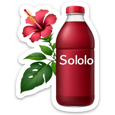 sobolo emoji (Ghanaian frink) in a plastic bottle and make the juice dark red  but a hibiscus on it and  write sobolo on it sticker