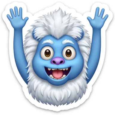 Mammott from My Singing Monsters as a cheerful emoji, waving, fluffy white fur, blue lips, playful look sticker