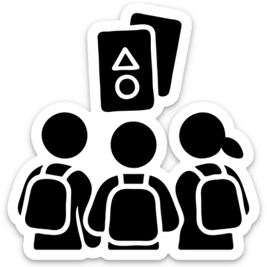 A group of school children finding Squid Game business cards in their school sticker