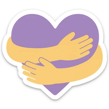 Arms hug a dull purple heart sticker