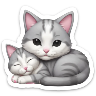 1 grey and white small cat with his eyes closed lying down leaning on his elbow with his paw curled under his head holding it up sticker