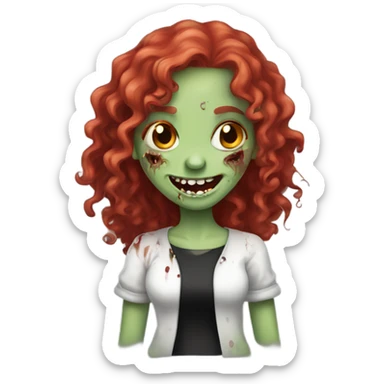 Happy zombie girl red long curly hair with both hands in the sue, black blouse sticker