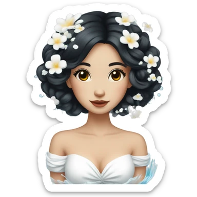 Pretty young Lady with black hair flowers in hair white dress surrounded by flowing water sticker