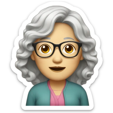 Chinese senior lady wear glasses with wavy long wavy hair sticker