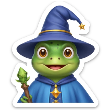 create a peepo the frog emoji that is a wizard like this one called zabuzard but kabukard instead give it a wizard hat and a blue shirt like always give it a good smile sticker