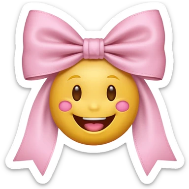 classic yellow laughing emoji with a very pretty pale pale pink bow sticker