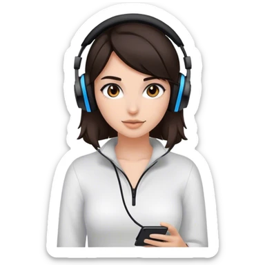 girl with dark brown hair and a black gaming headset  sticker
