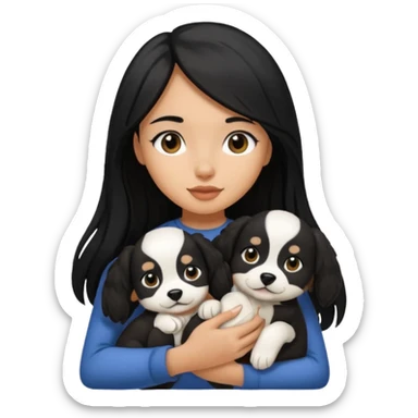 girl with long black hair holding black and white puppy sticker