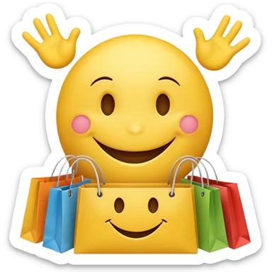 HAPPY SMILEY FACE EMOJI WITH SHOPPING BAGS IN EACH HAND sticker