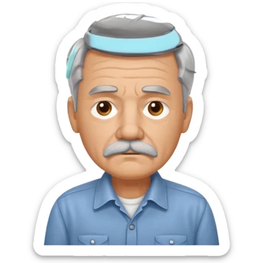 Old man with gray hair and mustache and working shirt a little sad sticker