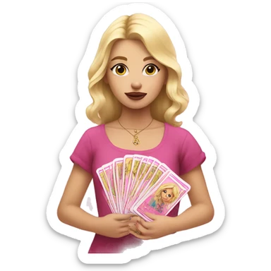 Blonde girl with pink tarot cards sticker