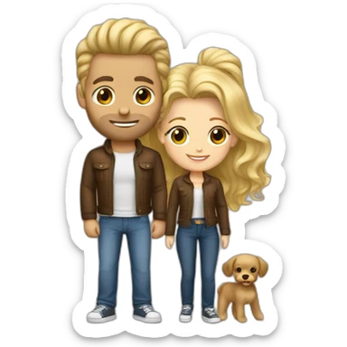 Gay couple blonde and brown haired with brown mini pudel sticker