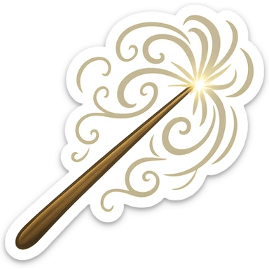 Make the Harry Potter-inspired wand bigger and less detailed with a simple design, keeping the magical and fantasy feel. Remove the background. The style should be simple and clean to emphasize the wand's magical essence. sticker