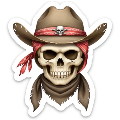 Skull emoji with the style of a cowboy, outlaw, deadly gunslinger sticker