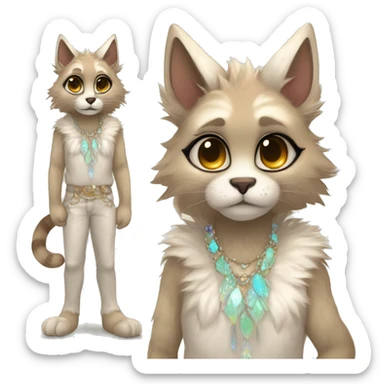 Furry, sparkle, iridescent, colorful, pastel, edgy, cool, fantasy beautiful, brown, beige, white, divine, godly, angelic, animal, anthro, full body, fursona, feline sticker