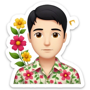 black hair blond man with flowered shirt sticker