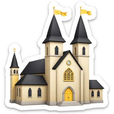 simple magic school, white background, magic school, black roof, with a big flag, big flag on a roof, big yellow flag, white school sticker