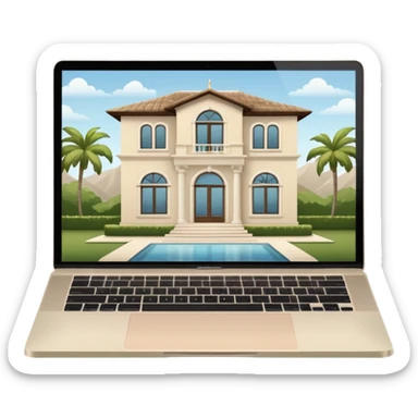 
light beige open macbook sideways with luxury villa on screensaver sticker