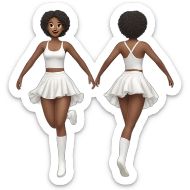 Hyperrealistic Full body Caucasian curvy beauty jumping short white skirt back and front views strong wind knickers long white socks sticker
