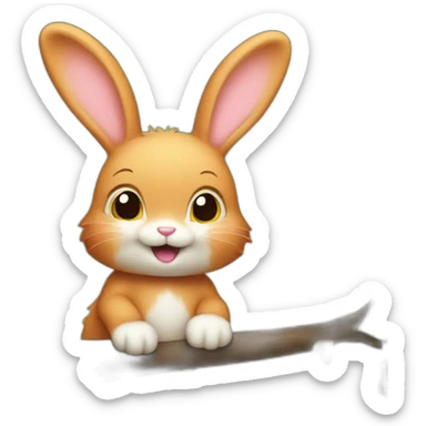 A little ginger bunny reaching up to eat a strawberry off a small tree sticker