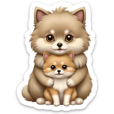 Cat manul and dog Pomeranian cute hug sticker